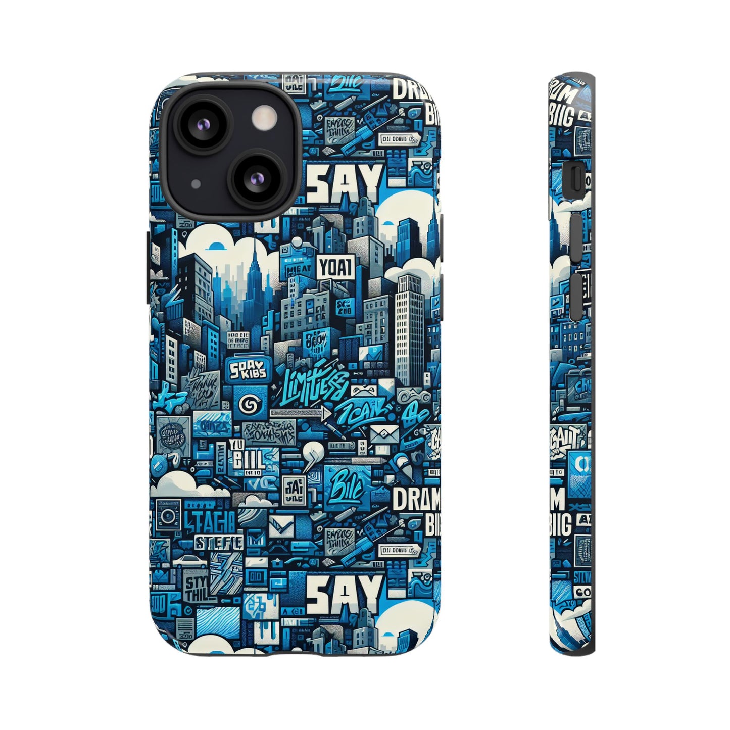 protective phone case with 3d urban design in blue for stylish protection – trendy accessory compatible with iphone 13, 14, 15 & 16 – all models including pro, pro max & plus