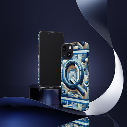 Blue Alphabet Q Phone Case for Android and iPhone Durable Shockproof Protective Cover with 3D Wrap Design