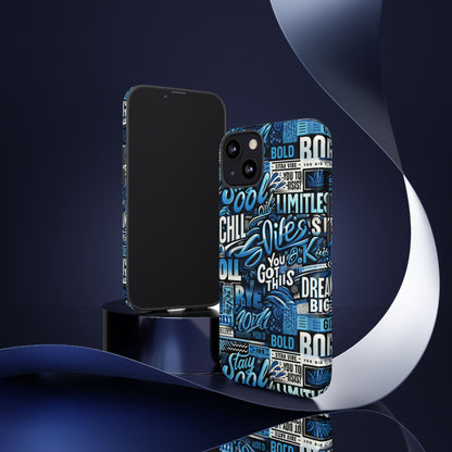 Vibrant Protective Phone Case with Playful Typography Design in Blue – Stylish Self-Expression Accessory Compatible with iPhone 13, 14, 15 & 16 – all models including Pro, Pro Max & Plus