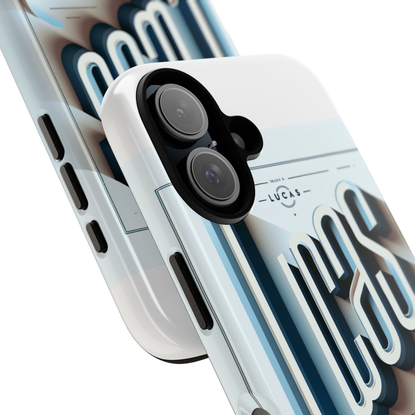 3d wrap protective phone case in blue with playful typography design – stylish protection compatible with iphone 13, 14, 15 & 16 – all models including pro, pro max & plus