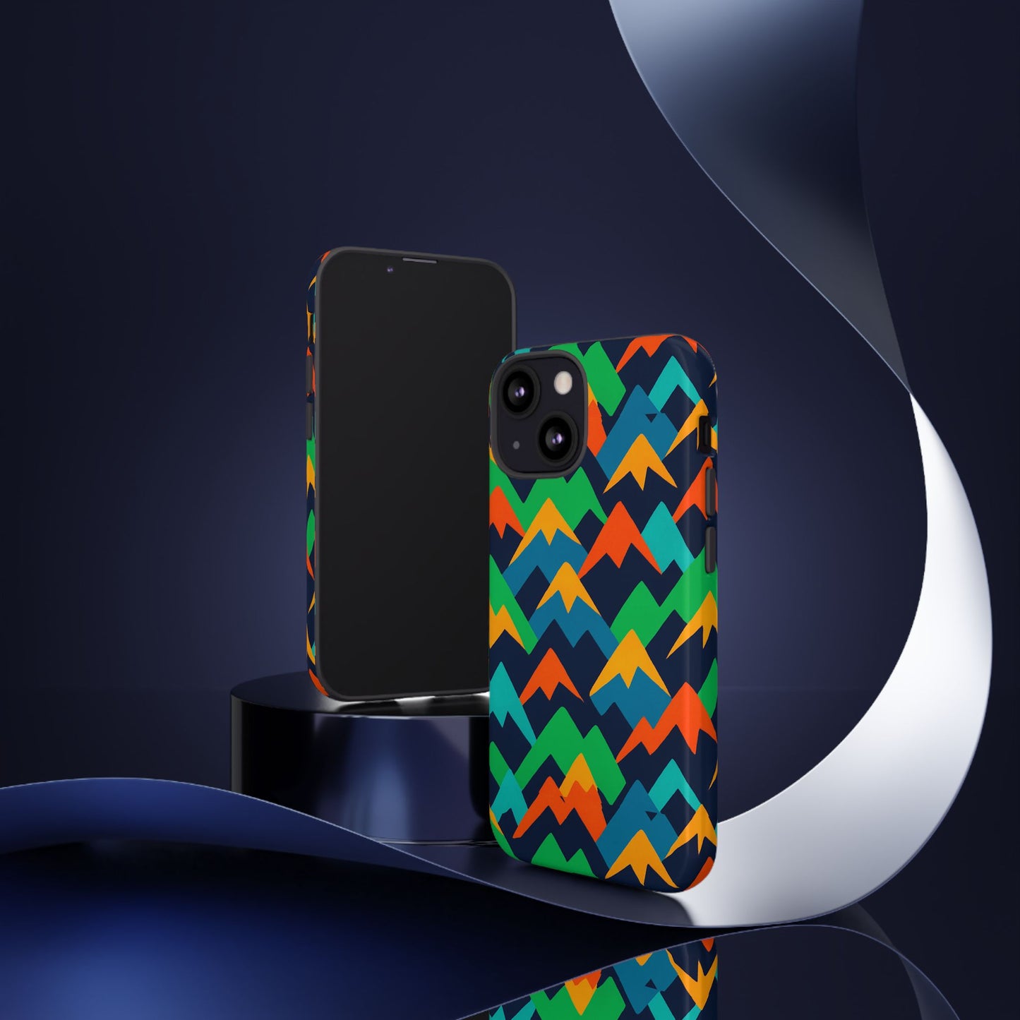 vibrant mountain design protective phone case with colourful abstract pattern for stylish protection compatible with iphone 13, 14, 15 & 16 – all models including pro, pro max & plus