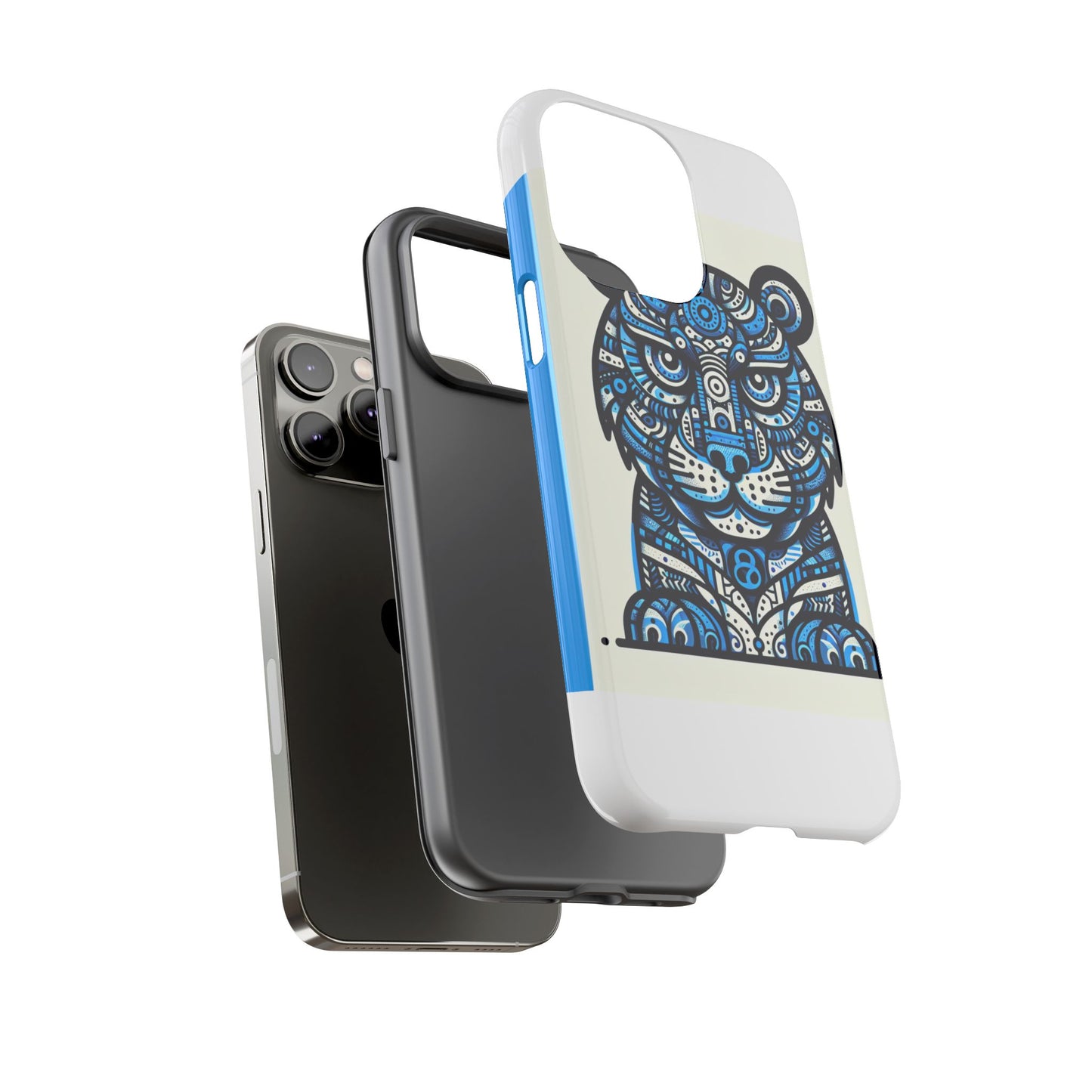 vibrant blue geometric tiger design phone case – stylish protection accessory for self-expression compatible with iphone 13, 14, 15 & 16 – all models including pro, pro max & plus