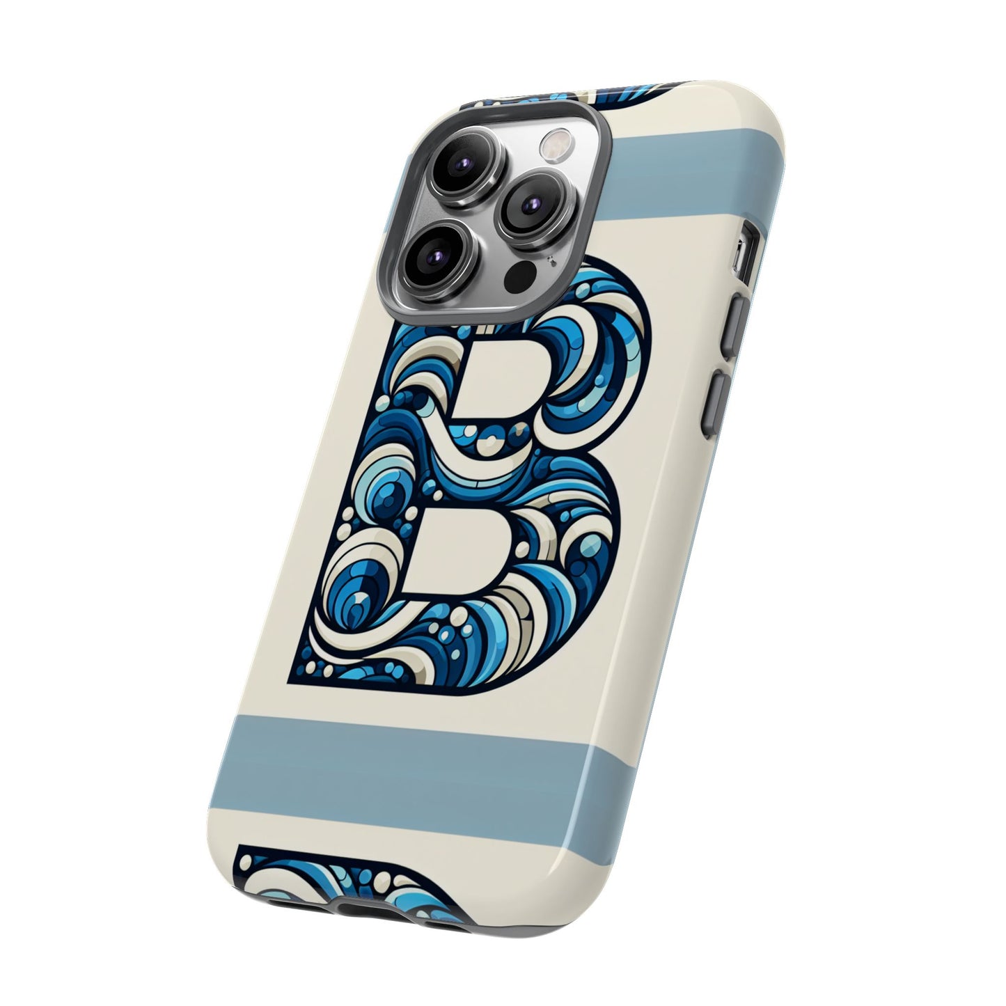 blue alphabet letter b phone case with 3d wrap and shock protection for kids and teens durable tpu cover with vibrant design