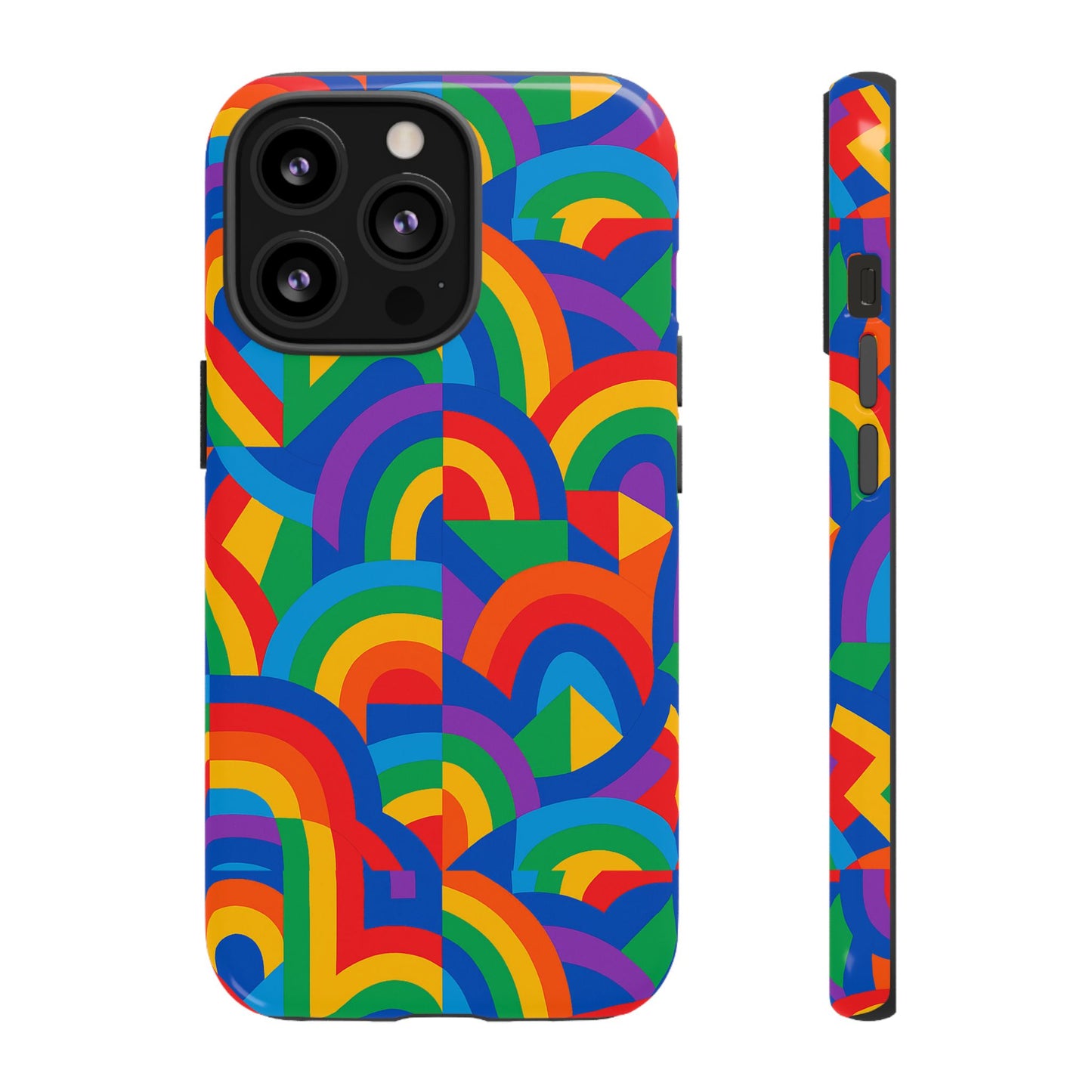 multicolour rainbow protective phone case with 3d design for stylish protection compatible with iphone 13, 14, 15 & 16 – all models including pro, pro max & plus