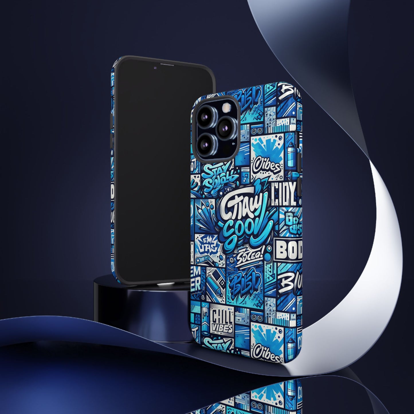 vibrant 3d graphic phone case in blue with playful design for stylish protection compatible with iphone 13, 14, 15 & 16 – all models including pro, pro max & plus