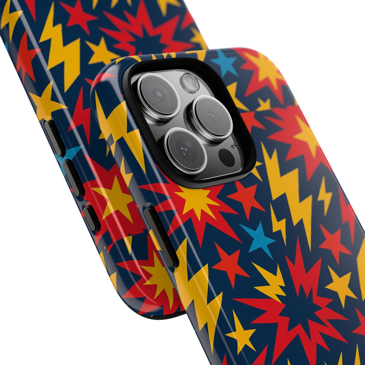 vibrant 3d superhero phone case with colourful lightning design for men and women, stylish protection compatible with iphone 13, 14, 15 & 16 – all models including pro, pro max & plus