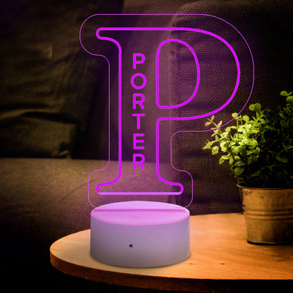 A-Z 26 Letters Led Lamp Custom Name Night Light for Kids, Colour Changing Acrylic Night Light, Personalised Bedroom Decor, Gift for Him or Her
