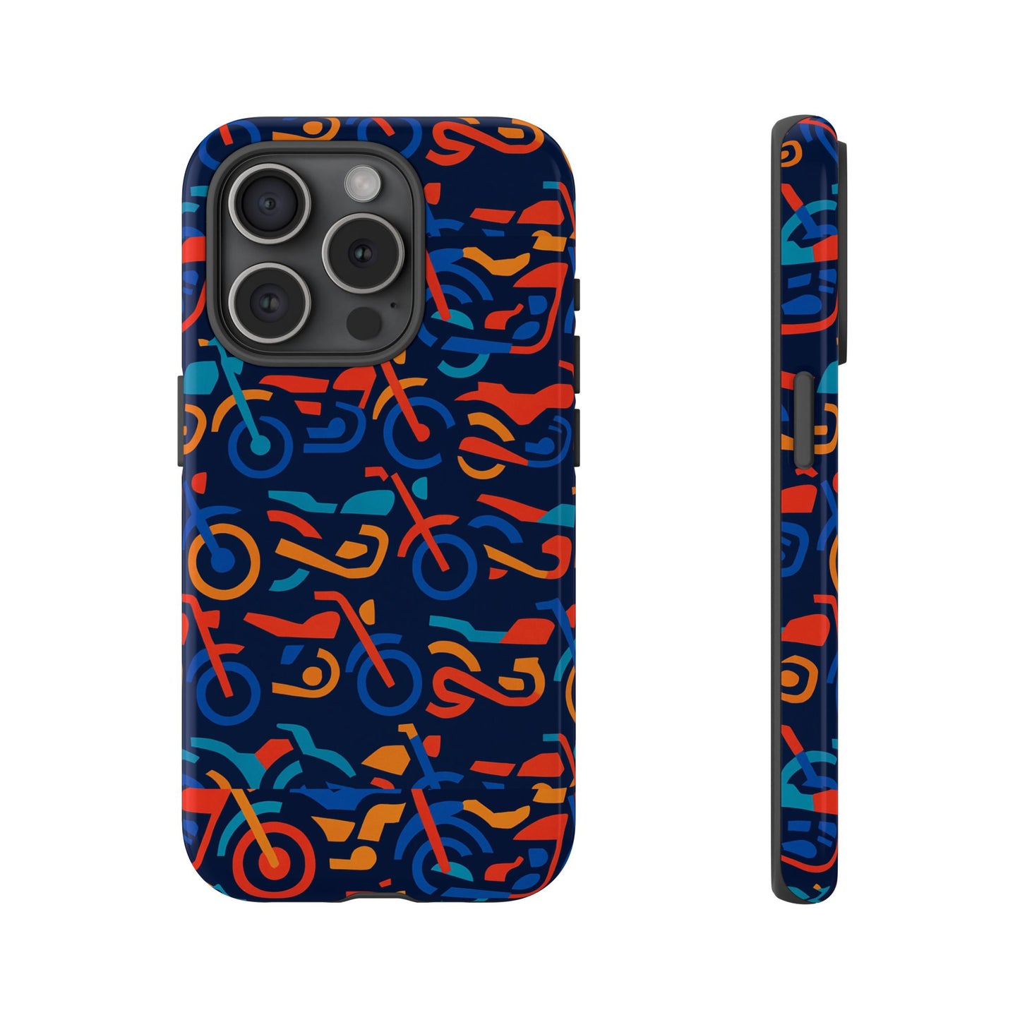 vibrant 3d multicolour motorcycle pattern protective phone case for creative individuals – stylish protection compatible with iphone 13, 14, 15 & 16 – all models including pro, pro max & plus