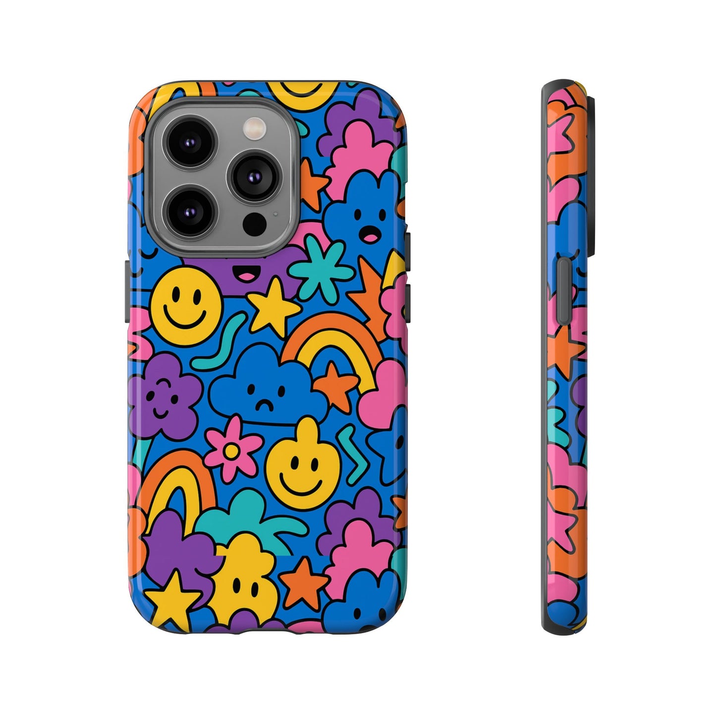 vibrant cartoon protective phone case with playful multicolour design – unisex fashion accessory – compatible with iphone 13, 14, 15 & 16 – all models including pro, pro max & plus