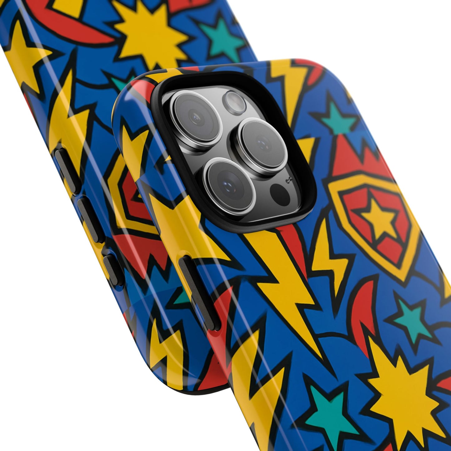 multicolour superhero phone case with 3d design for playful protection compatible with iphone 13, 14, 15 & 16 – all models including pro, pro max & plus