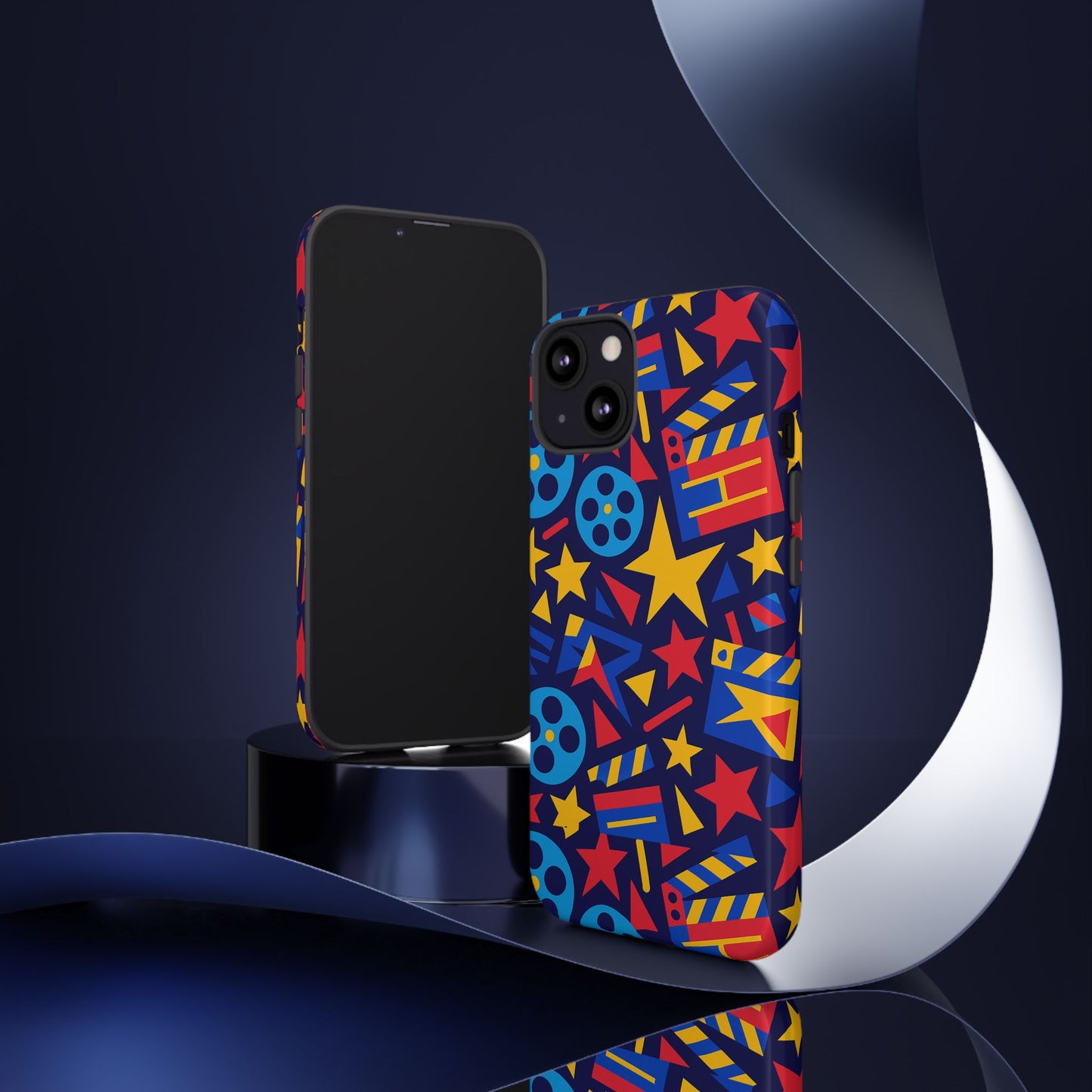 vibrant movie theme protective phone case with 3d wrap design – colourful stars and film reels – stylish protection compatible with iphone 13, 14, 15 & 16 – all models including pro, pro max & plus