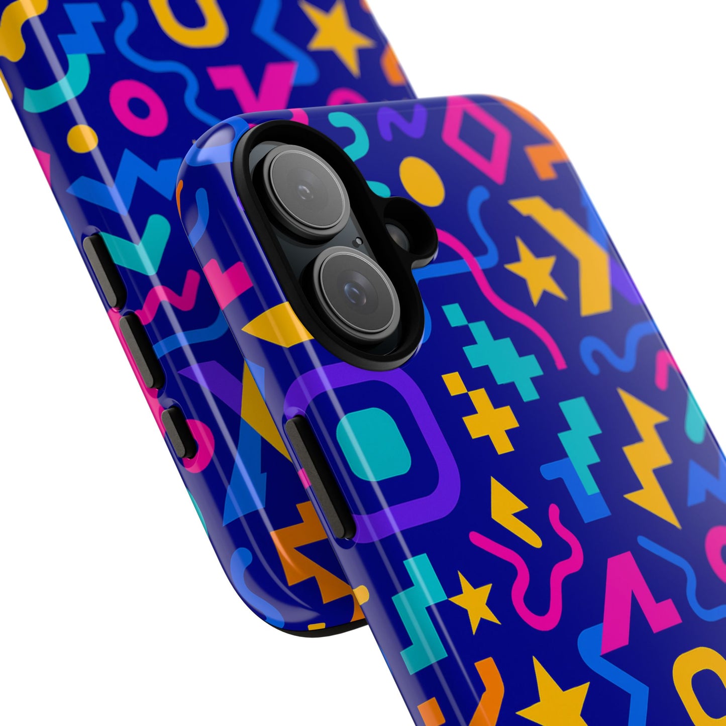 vibrant geometric protective phone case with 3d wrap design – playful accessory for self-expression compatible with iphone 13, 14, 15 & 16 – all models including pro, pro max & plus