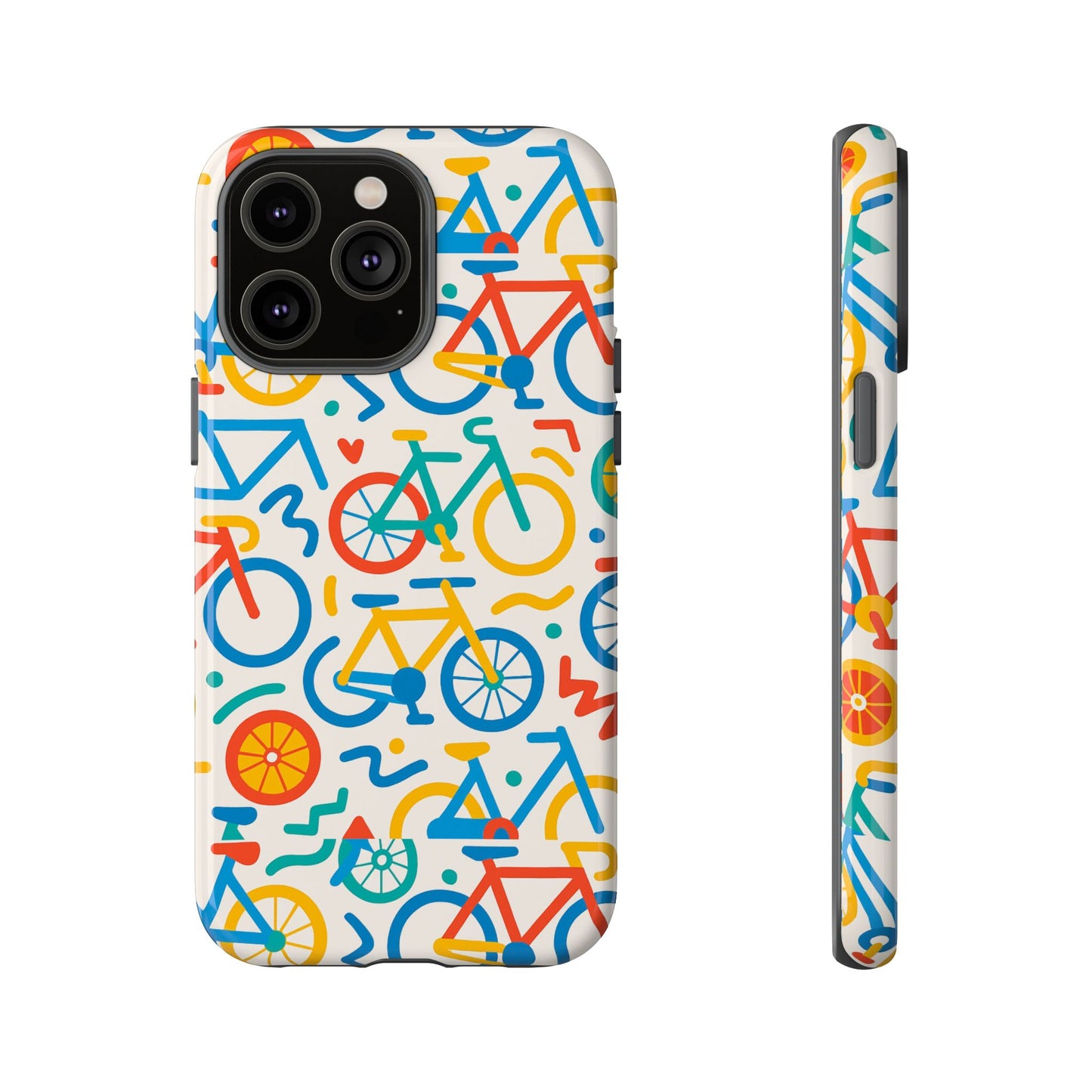 vibrant 3d bicycle print protective phone case – colourful unisex accessory for style and fun – compatible with iphone 13, 14, 15 & 16 – all models including pro, pro max & plus