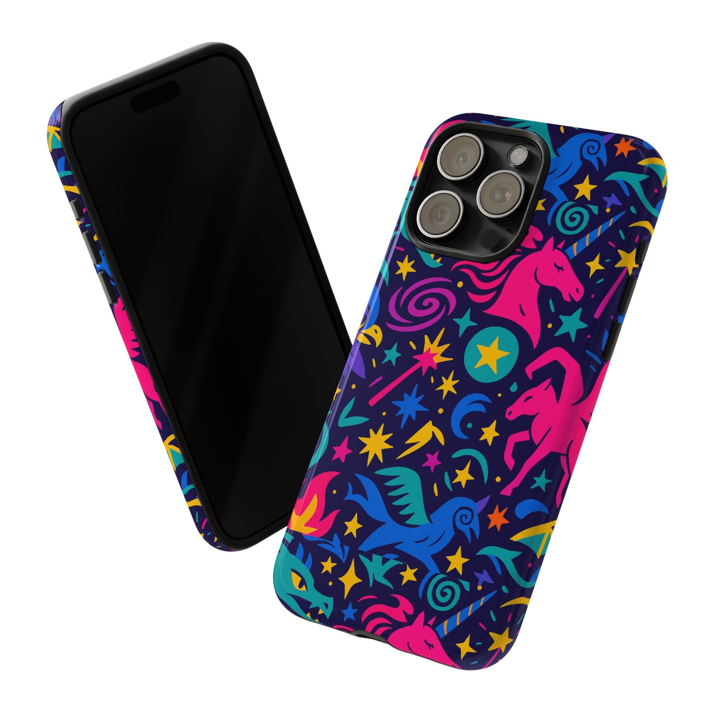 vibrant fantasy unicorns protective phone case – colourful 3d design for stylish protection – compatible with iphone 13, 14, 15 & 16 – all models including pro, pro max & plus