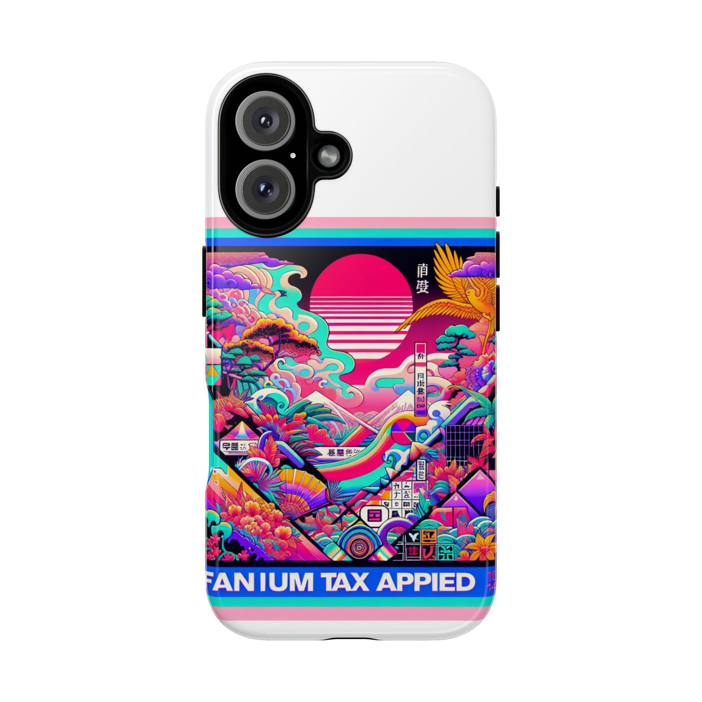 fanum tax applied protective phone case, 3d wrap design, durable silicone liner, uv protected, shock absorbing, fun anime and comic style, ideal gift for tech enthusiasts