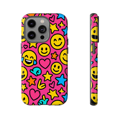 Vibrant Pink Emoji Phone Case with 3D Wrap Design for Stylish Protection Compatible with iPhone 13, 14, 15 & 16 – All Models Including Pro, Pro Max & Plus