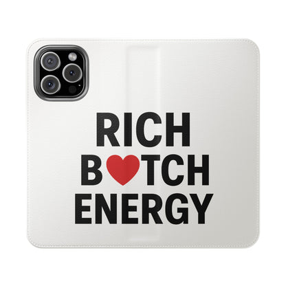 Rich B*tch Energy Flip Case – Stylish Phone Cover for iPhone 16 15 14 Plus Pro Max with Card Holder and Stand for Empowered Individuals