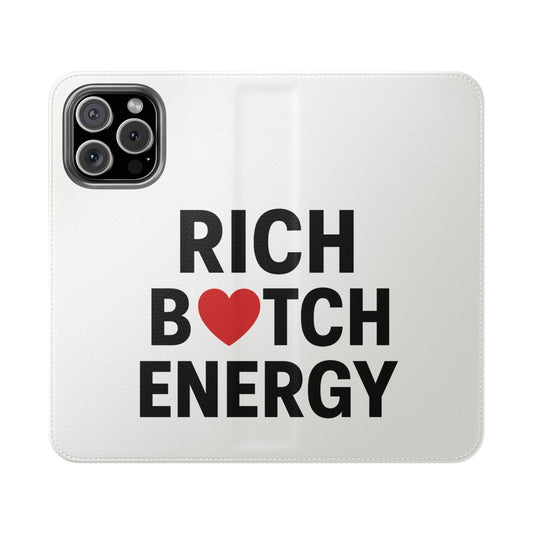 Rich B*tch Energy Flip Case – Stylish Phone Cover for iPhone 16 15 14 Plus Pro Max with Card Holder and Stand for Empowered Individuals