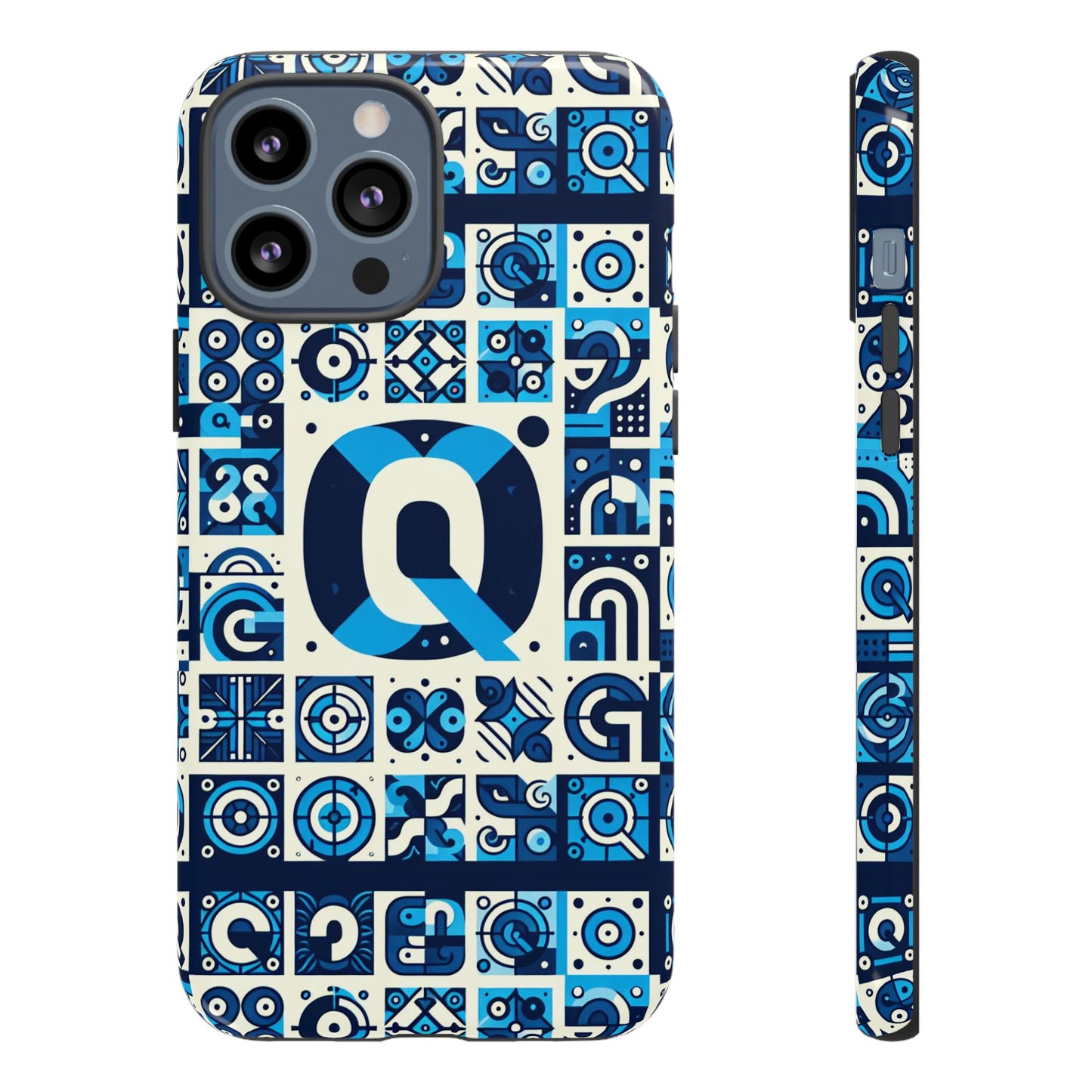 blue alphabet letter q phone case with 3d wrap protective cover for smartphones kids and adults stylish silicone shock absorption durable design