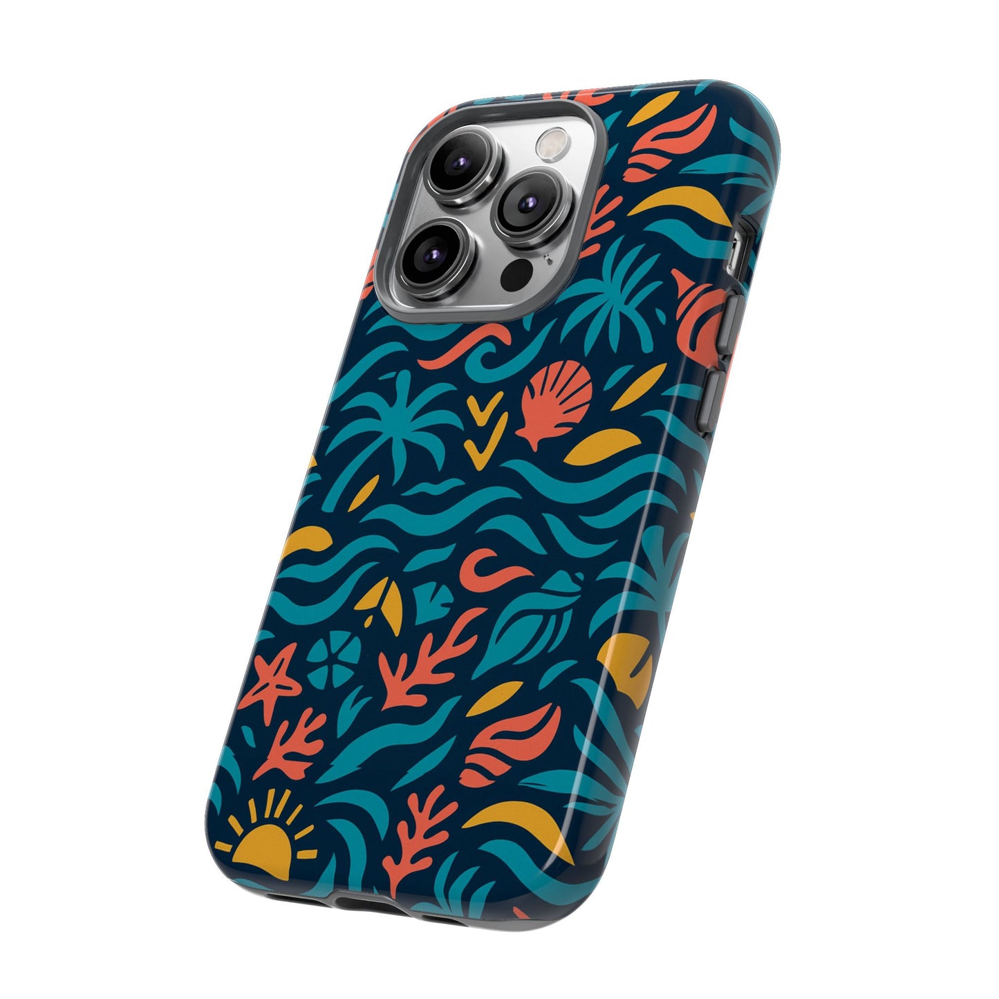 vibrant tropical pattern phone case with 3d design for stylish protection compatible with iphone 13, 14, 15 & 16 – all models including pro, pro max & plus