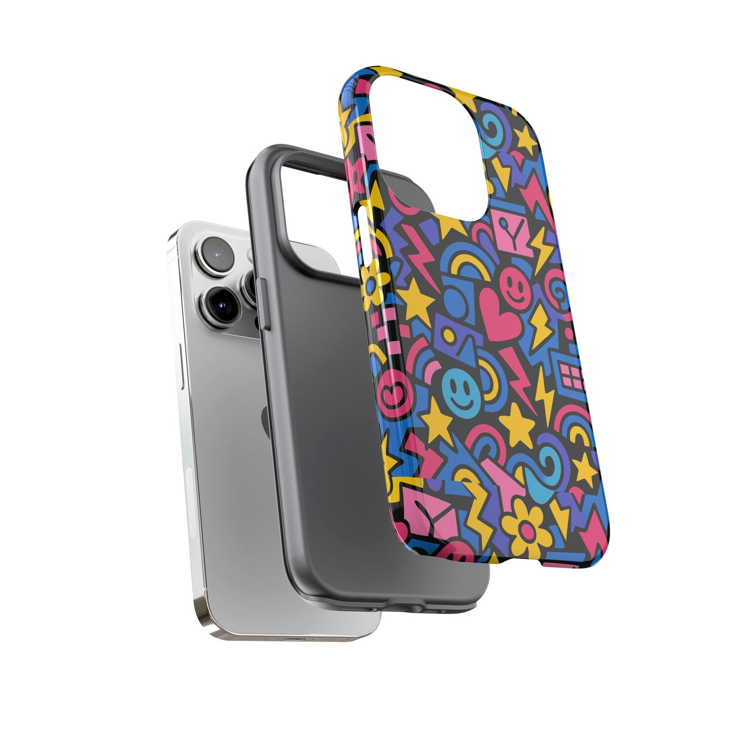 vibrant multicolour cartoon protective phone case – playful 3d design for stylish protection – compatible with iphone 13, 14, 15 & 16 – all models including pro, pro max & plus