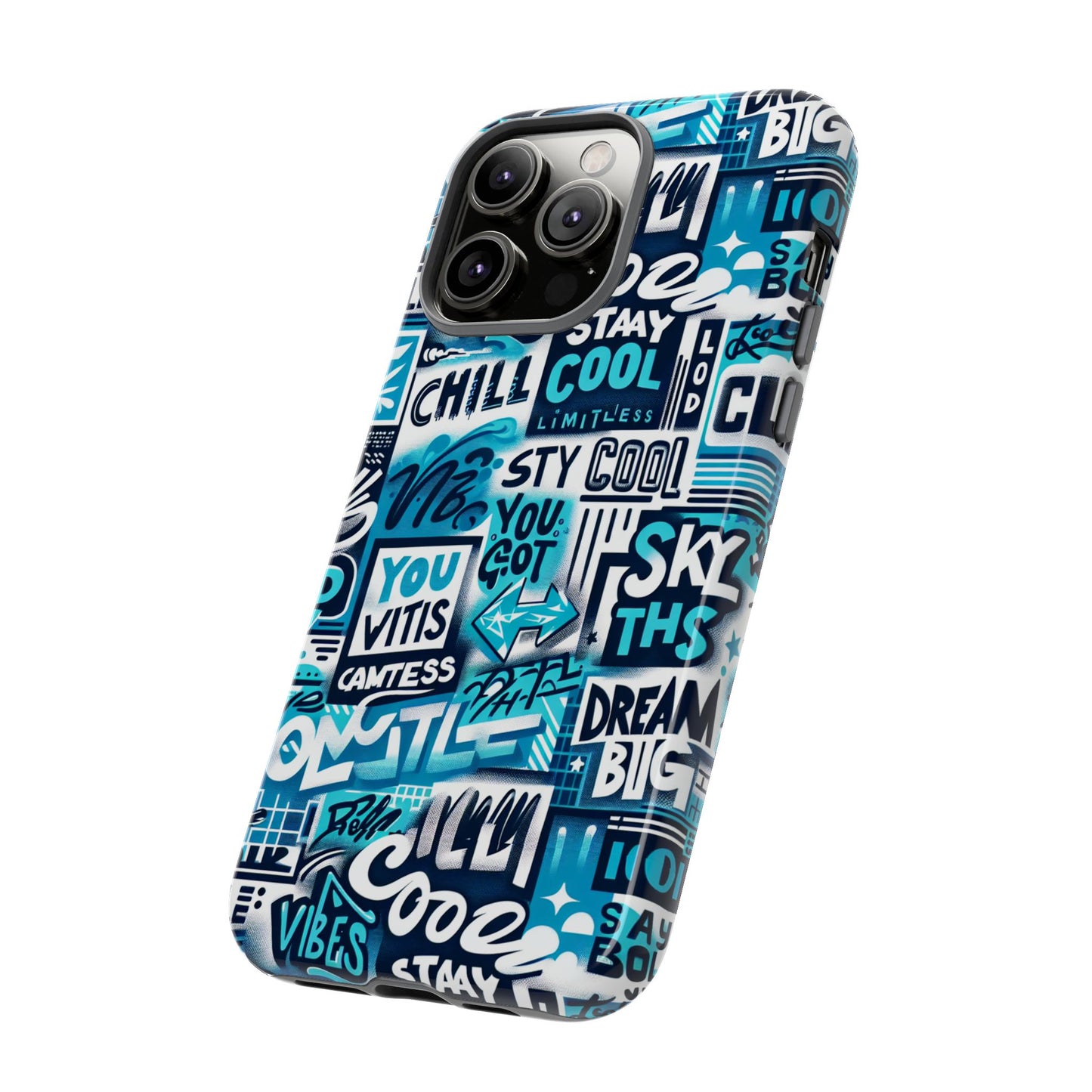 vibrant 3d graphic phone case in blue for stylish protection – playful design – compatible with iphone 13, 14, 15 & 16 – all models including pro, pro max & plus