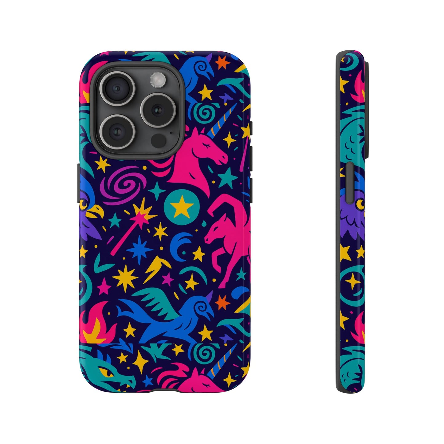 vibrant fantasy unicorns protective phone case – colourful 3d design for stylish protection – compatible with iphone 13, 14, 15 & 16 – all models including pro, pro max & plus