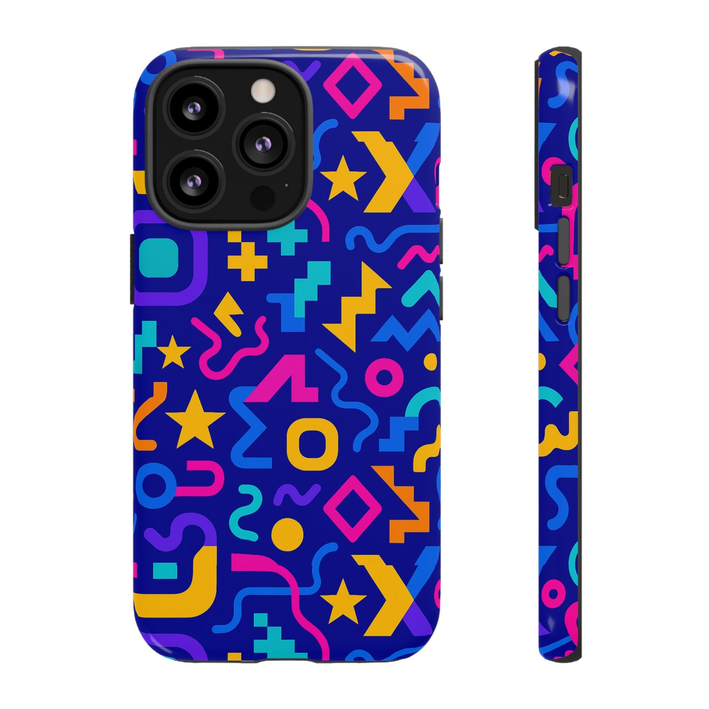 vibrant geometric protective phone case with 3d wrap design – playful accessory for self-expression compatible with iphone 13, 14, 15 & 16 – all models including pro, pro max & plus