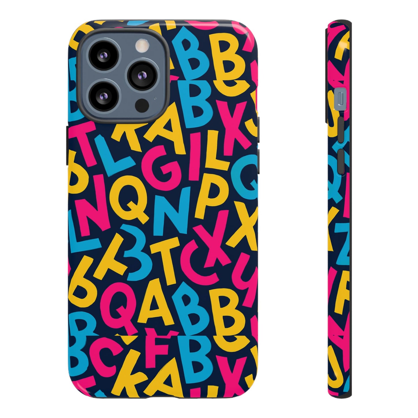multicolour 3d wrap phone case with playful alphabet design – stylish protection for smartphones compatible with iphone 13, 14, 15 & 16 – all models including pro, pro max & plus