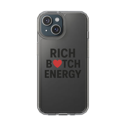 Rich Bitch Energy Clear Phone Case for Confident Individuals - Stylish Protection with Shock-Absorbing Materials and Scratch-Resistant Design for Everyday Use