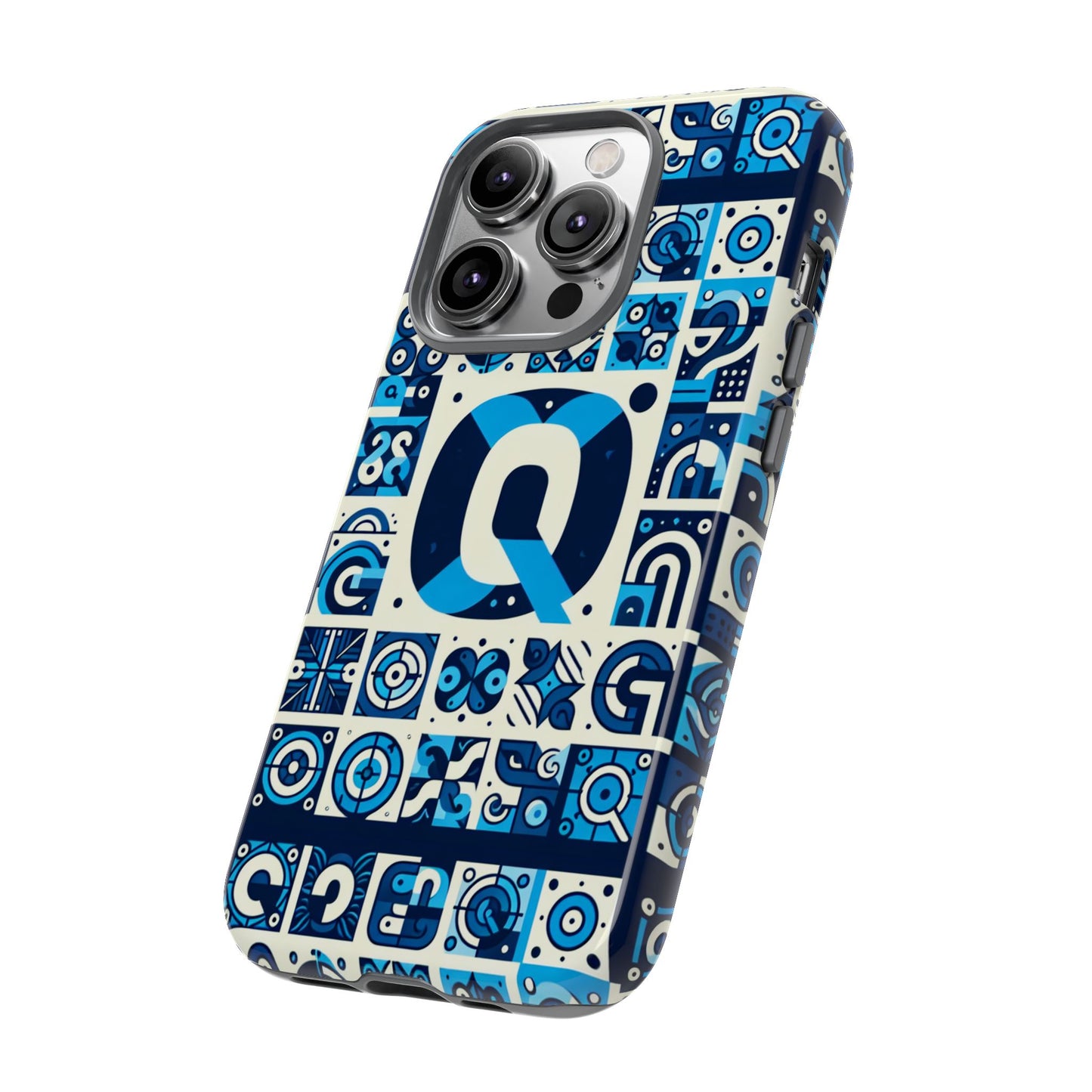 blue alphabet letter q phone case with 3d wrap protective cover for smartphones kids and adults stylish silicone shock absorption durable design