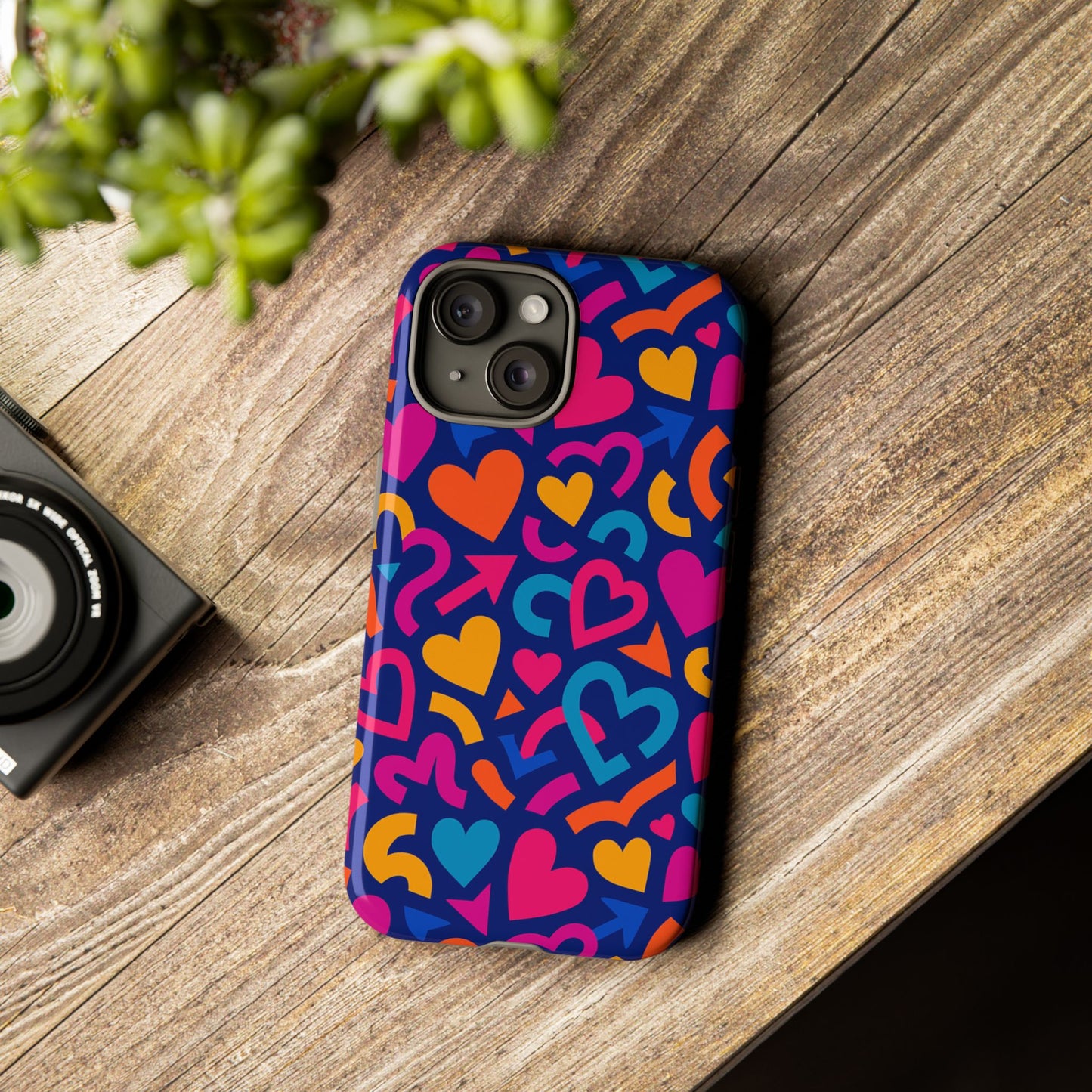 vibrant multicolour heart pattern protective phone case with 3d wrap design for stylish smartphone accessories compatible with iphone 13, 14, 15 & 16 – all models including pro, pro max & plus