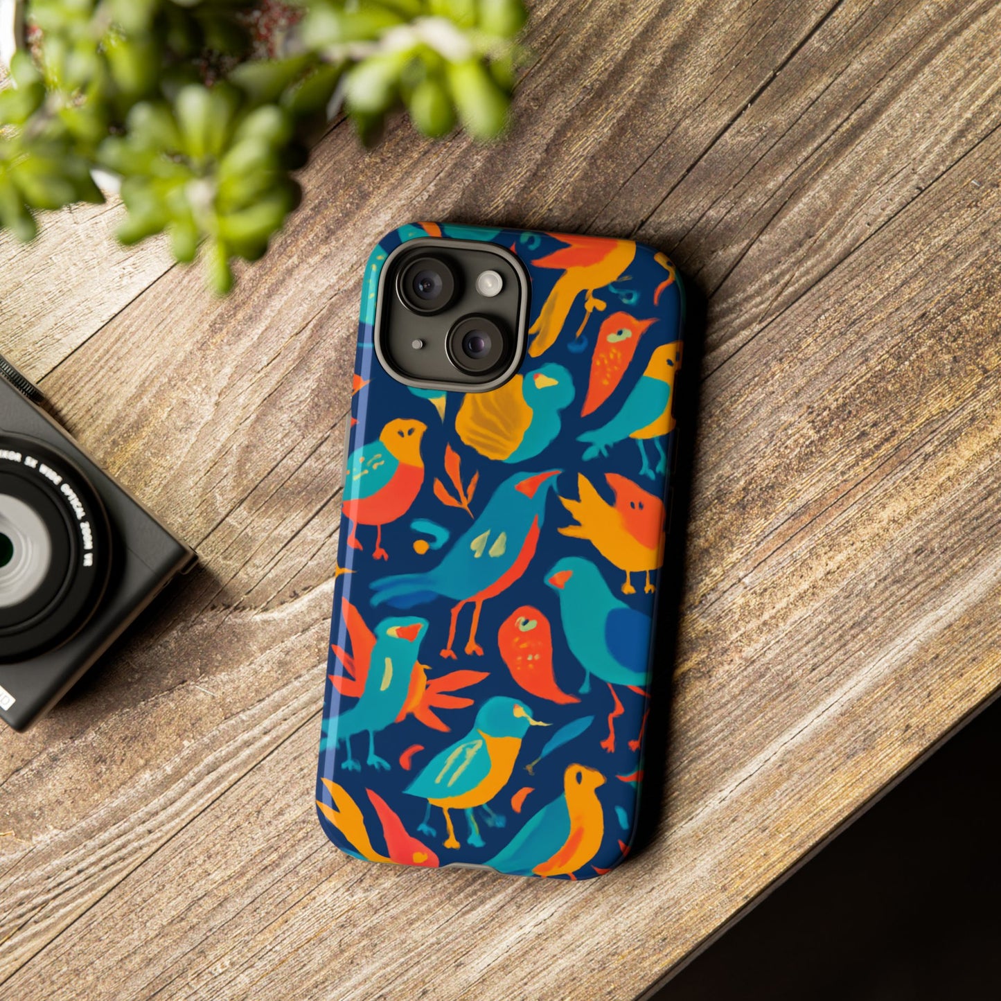 vibrant multicolour bird design phone case for stylish protection – compatible with iphone 13, 14, 15 & 16 – all models including pro, pro max & plus