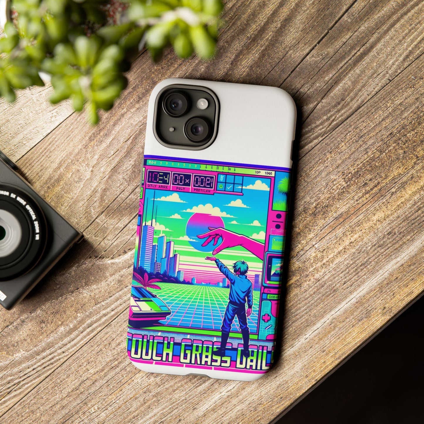 touch grass daily 3d wrap protective phone case for smartphones, durable shock absorption, uv protected, unique anime design, fun gift for tech enthusiasts