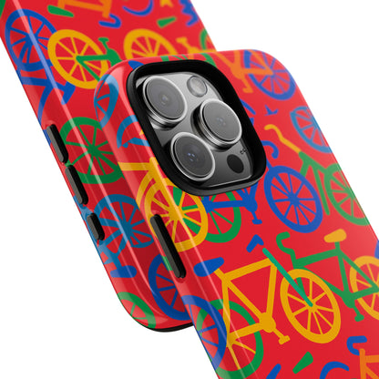 Vibrant 3D Bicycle Pattern Protective Phone Case in Colourful Retro Design for Stylish Protection Compatible with iPhone 13, 14, 15 & 16 – all models including Pro, Pro Max & Plus