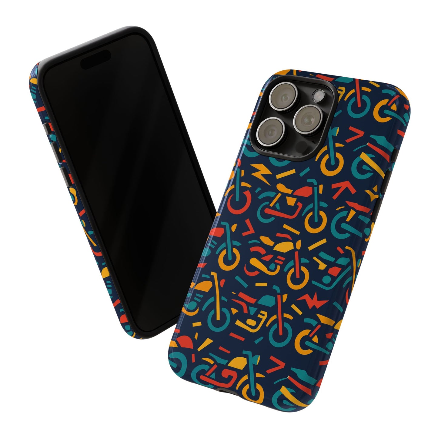 vibrant multicolour motorcycle design protective phone case for stylish protection – compatible with iphone 13, 14, 15 & 16 – all models including pro, pro max & plus