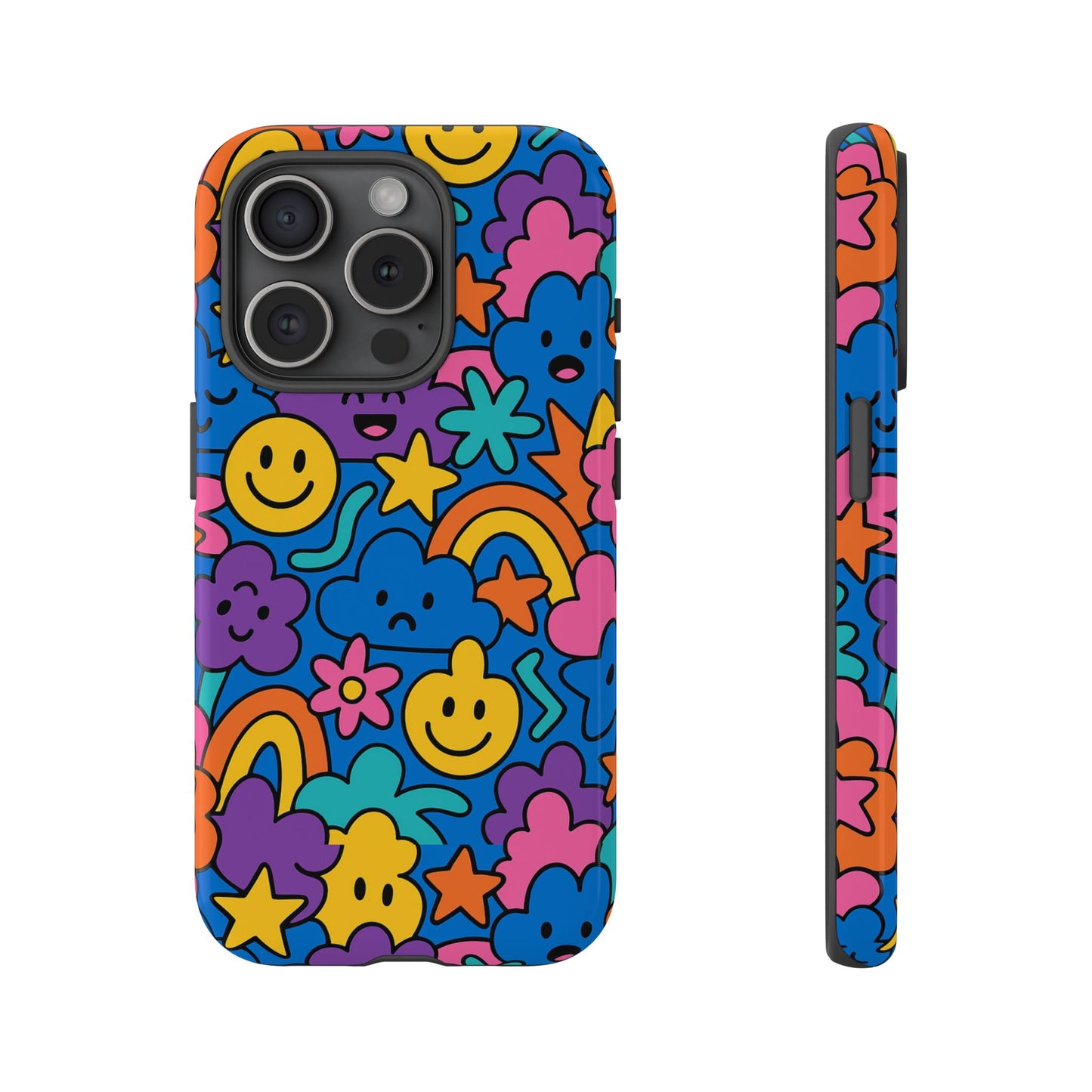 vibrant cartoon protective phone case with playful multicolour design – unisex fashion accessory – compatible with iphone 13, 14, 15 & 16 – all models including pro, pro max & plus