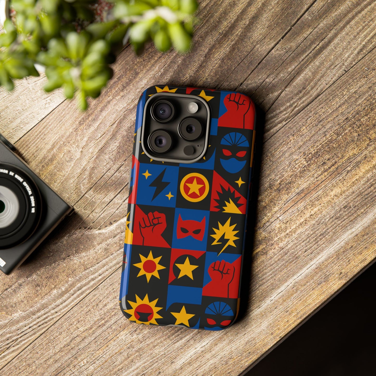 vibrant superhero phone case with retro 3d design for stylish protection compatible with iphone 13, 14, 15 & 16 – all models including pro, pro max & plus