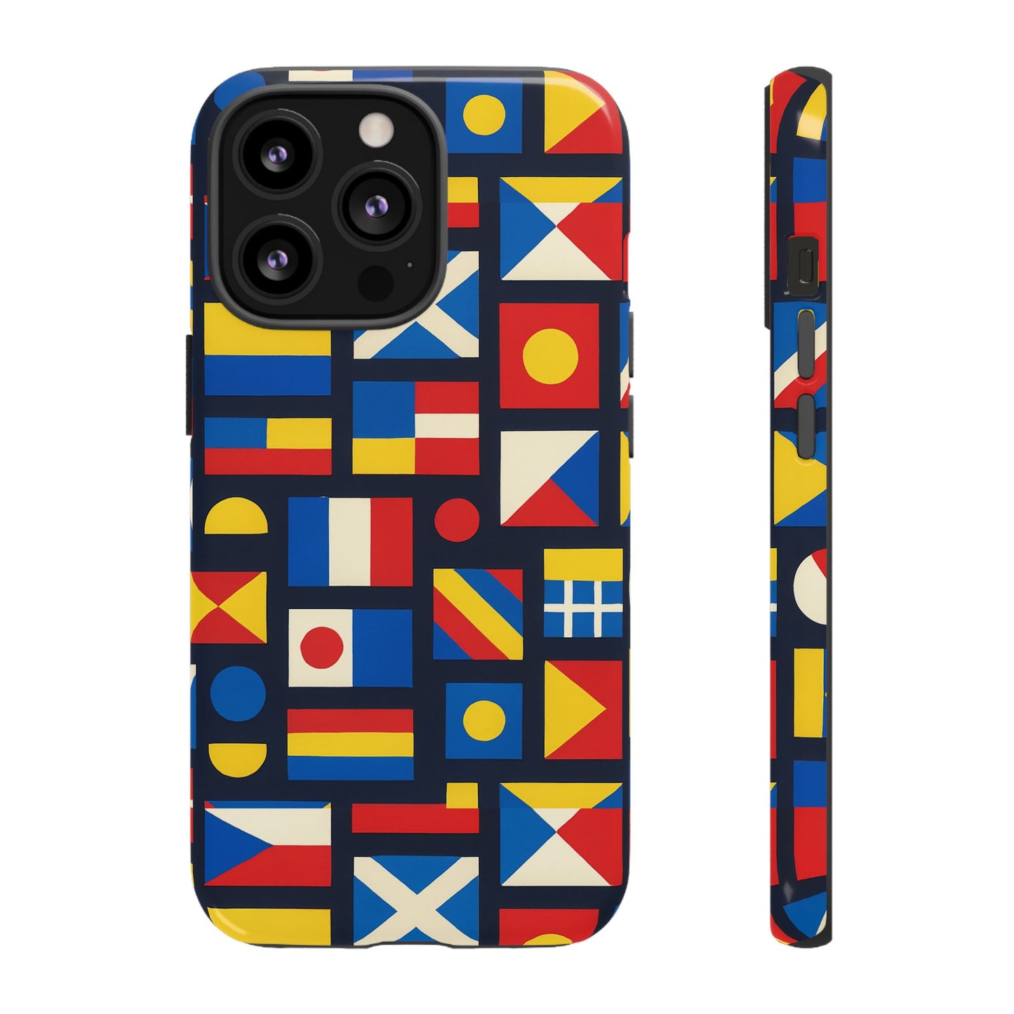 multicolour geometric protective phone case for smartphones, stylish protection and unique design, compatible with iphone 13, 14, 15 & 16 – all models including pro, pro max & plus