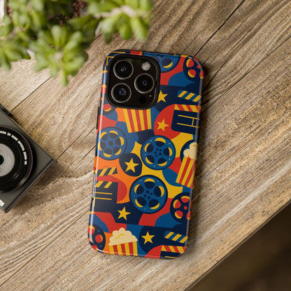 Vibrant Movie-Themed Protective Phone Case with Colourful Film Reel and Popcorn Design for Stylish Protection Compatible with iPhone 13, 14, 15 & 16 – All Models Including Pro, Pro Max & Plus