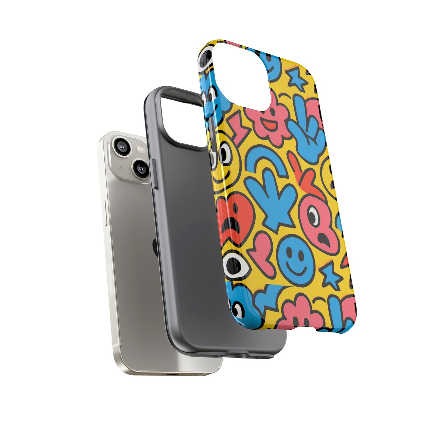vibrant emoji phone case with fun 3d multicolour design, playful protective cover for kids and teens, compatible with iphone 13, 14, 15 & 16 – all models including pro, pro max & plus