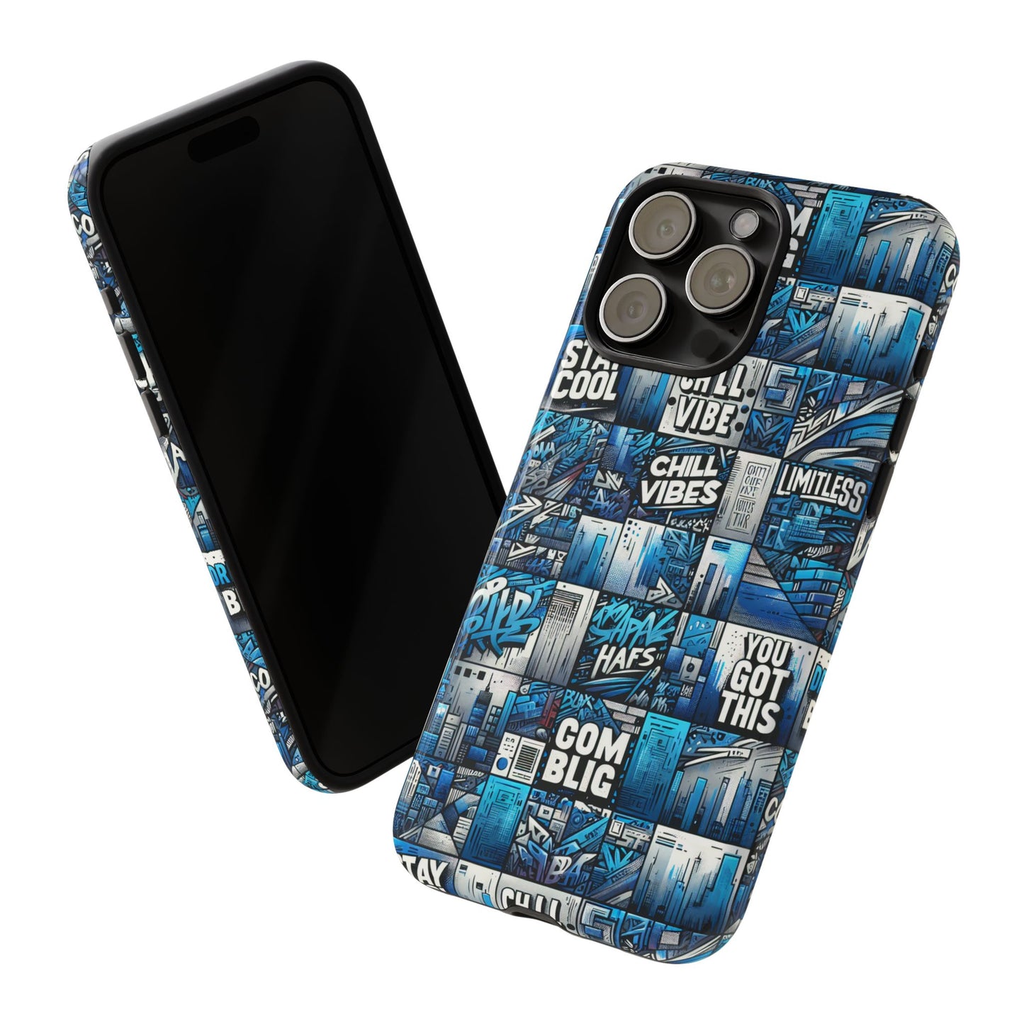 vibrant 3d wrap protective phone case in blue urban aesthetic design for stylish smartphone protection compatible with iphone 13, 14, 15 & 16 – all models including pro, pro max & plus