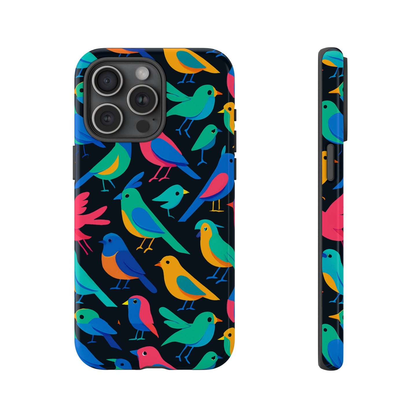 vibrant multicolour 3d bird print protective phone case for smart devices – unique accessory for trendsetters compatible with iphone 13, 14, 15 & 16 – all models including pro, pro max & plus