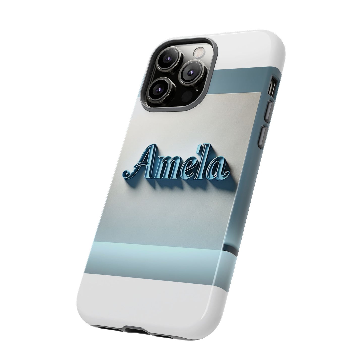 sleek 3d glossy phone case in blue with elegant name design fashion accessory for personal expression compatible with iphone 13, 14, 15 & 16 – all models including pro, pro max & plus