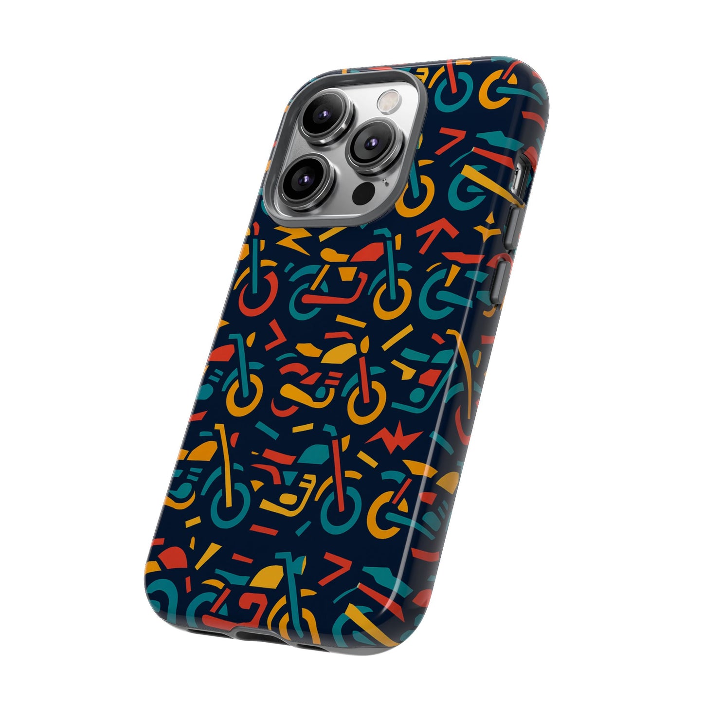 vibrant multicolour motorcycle design protective phone case for stylish protection – compatible with iphone 13, 14, 15 & 16 – all models including pro, pro max & plus