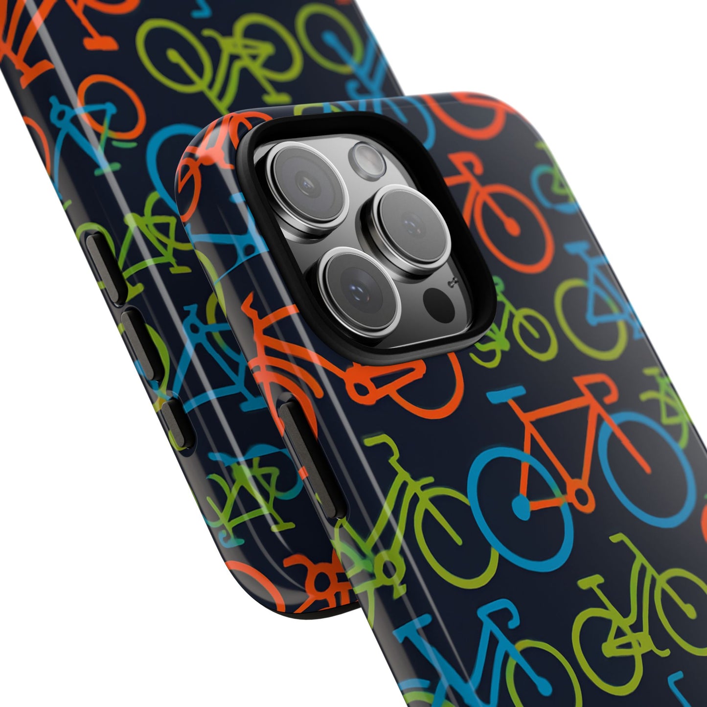 multicolour bicycle print protective phone case for smartphones – vibrant style and trendy accessory compatible with iphone 13, 14, 15 & 16 – all models including pro, pro max & plus