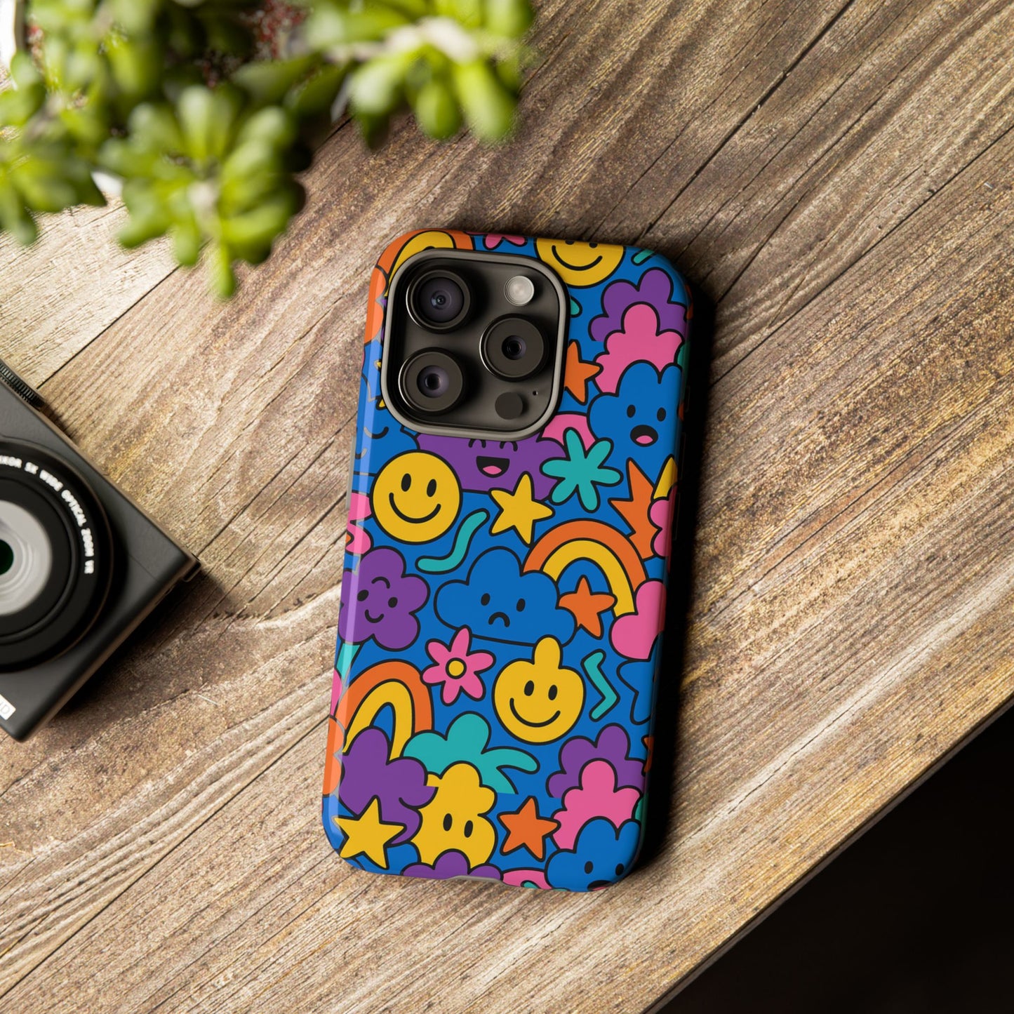 vibrant cartoon protective phone case with playful multicolour design – unisex fashion accessory – compatible with iphone 13, 14, 15 & 16 – all models including pro, pro max & plus