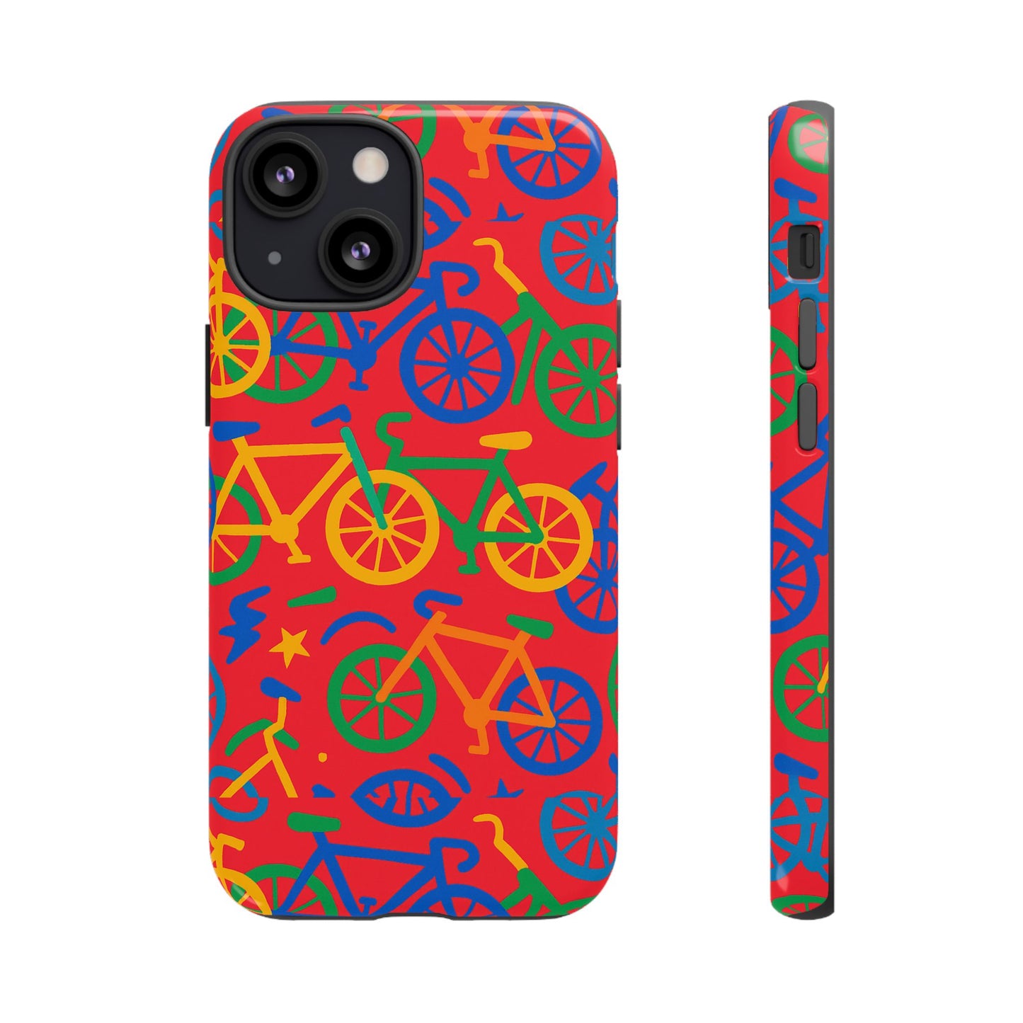 vibrant 3d bicycle pattern protective phone case in colourful retro design for stylish protection compatible with iphone 13, 14, 15 & 16 – all models including pro, pro max & plus