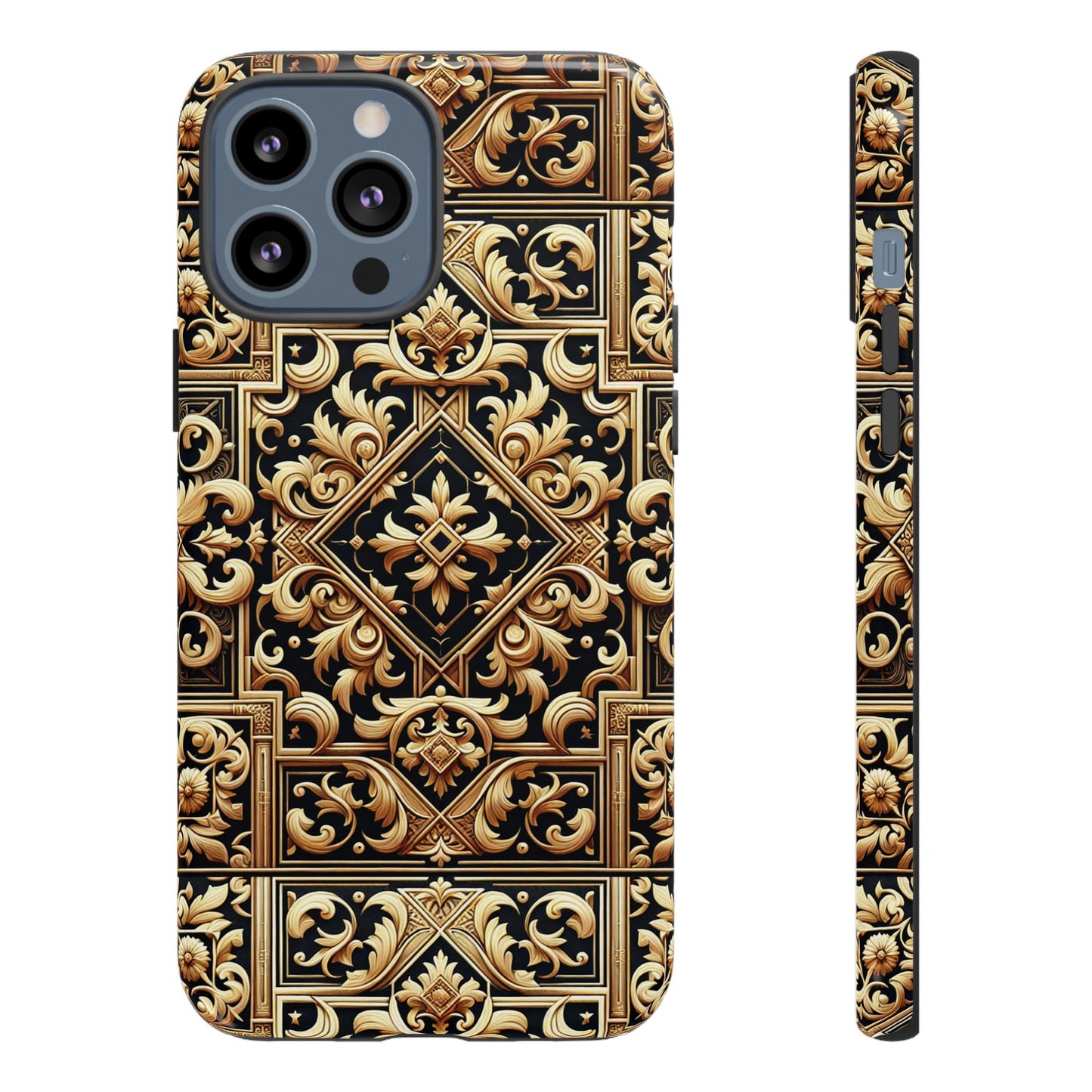 pattern image 3 vibrant shockproof phone case for anime and comic fans - ornate baroque gold design - compatible with iphone 13, 14, 15 & 16 – all models including pro, pro max & plus