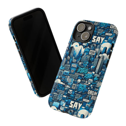Protective Phone Case with 3D Urban Design in Blue for Stylish Protection – Trendy Accessory Compatible with iPhone 13, 14, 15 & 16 – All Models Including Pro, Pro Max & Plus